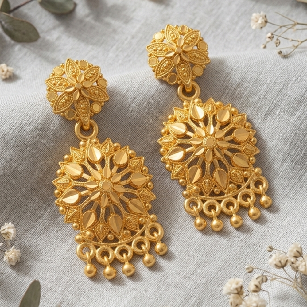 The99Jewel Gold Plated Traditional Small Dangler Earrings