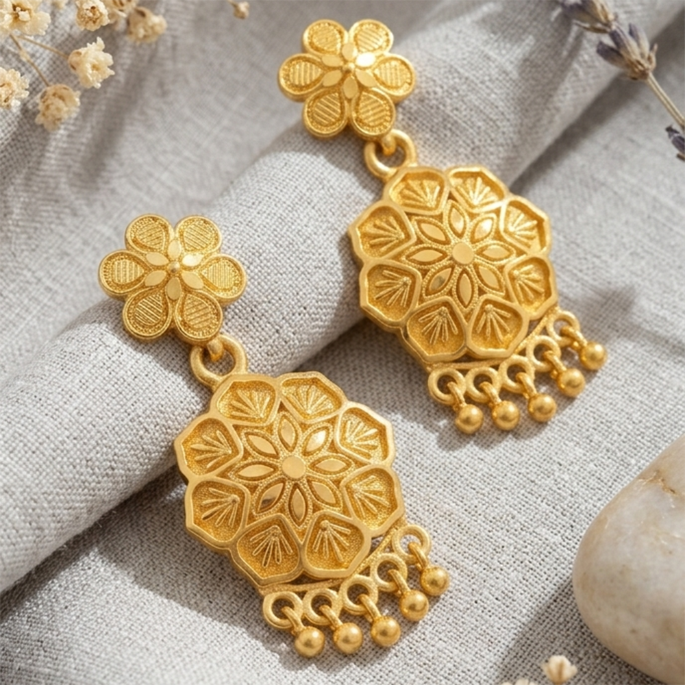 The99Jewel Gold Plated Traditional Small Dangler Earrings