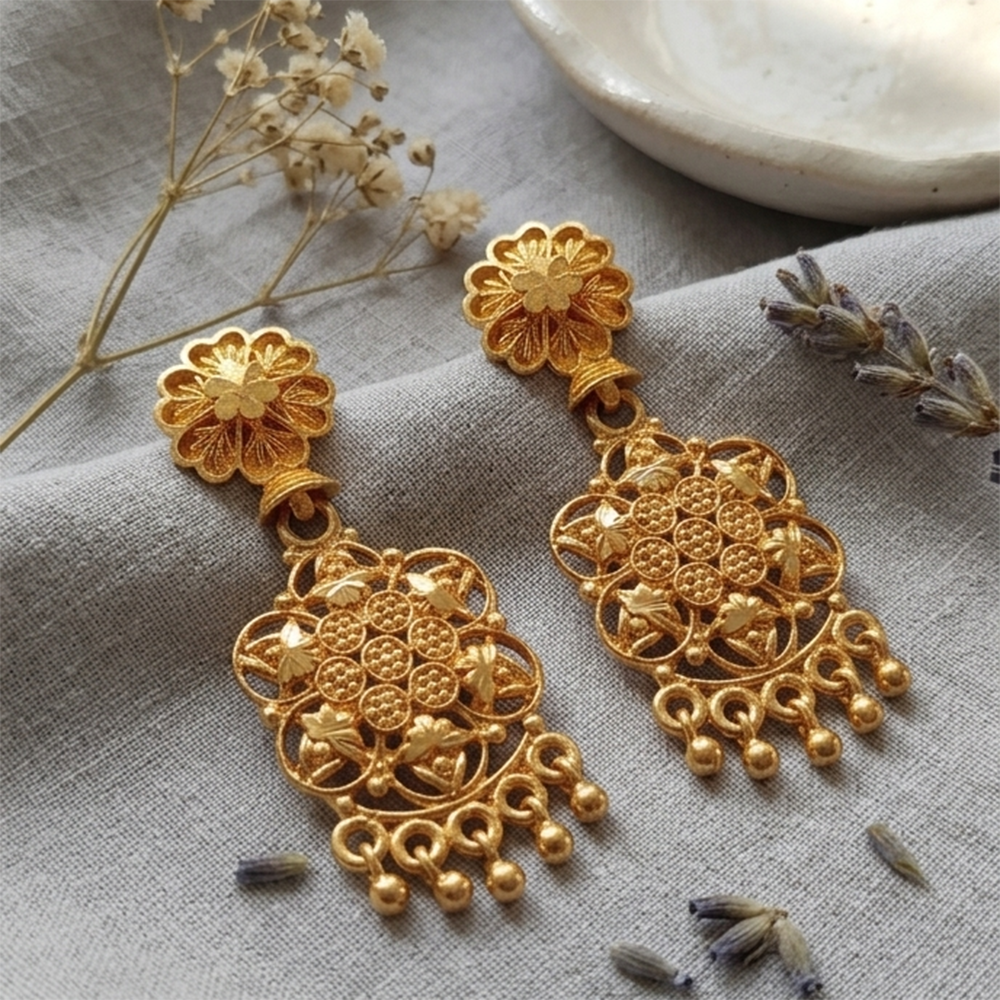 The99Jewel Gold Plated Traditional Small Dangler Earrings