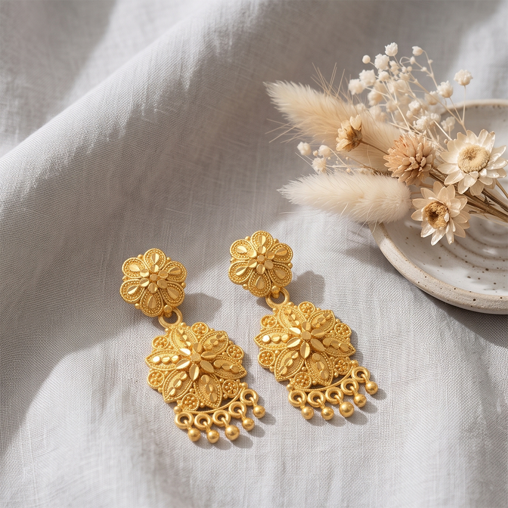 The99Jewel Gold Plated Traditional Small Dangler Earrings