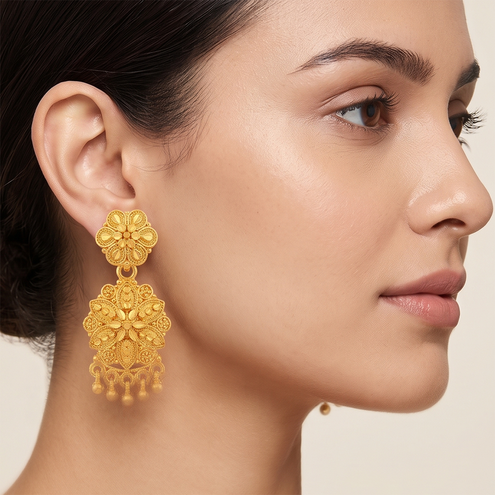 The99Jewel Gold Plated Traditional Small Dangler Earrings