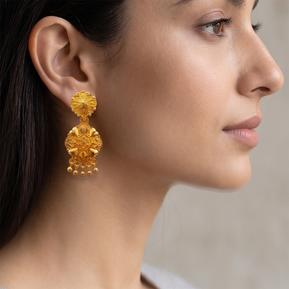 The99Jewel Gold Plated Traditional Small Dangler Earrings