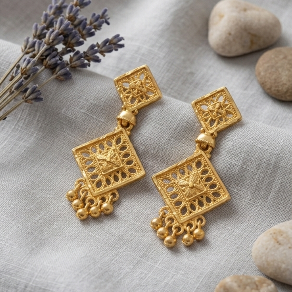 The99Jewel Gold Plated Traditional Small Dangler Earrings