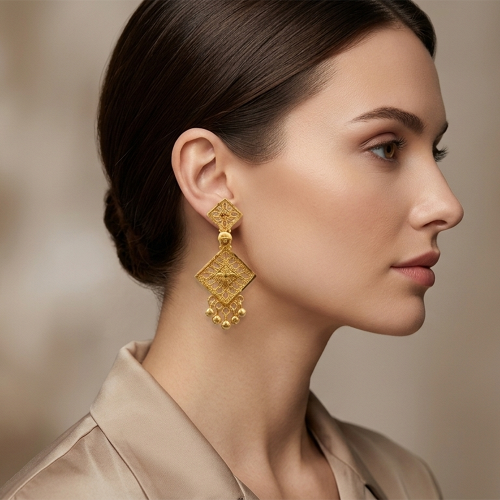 The99Jewel Gold Plated Traditional Small Dangler Earrings