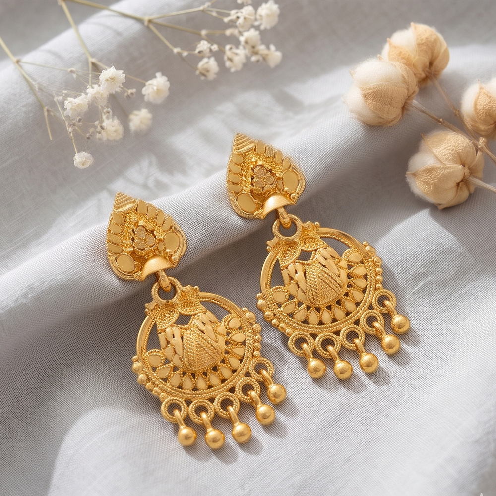 The99Jewel Gold Plated Traditional Small Dangler Earrings