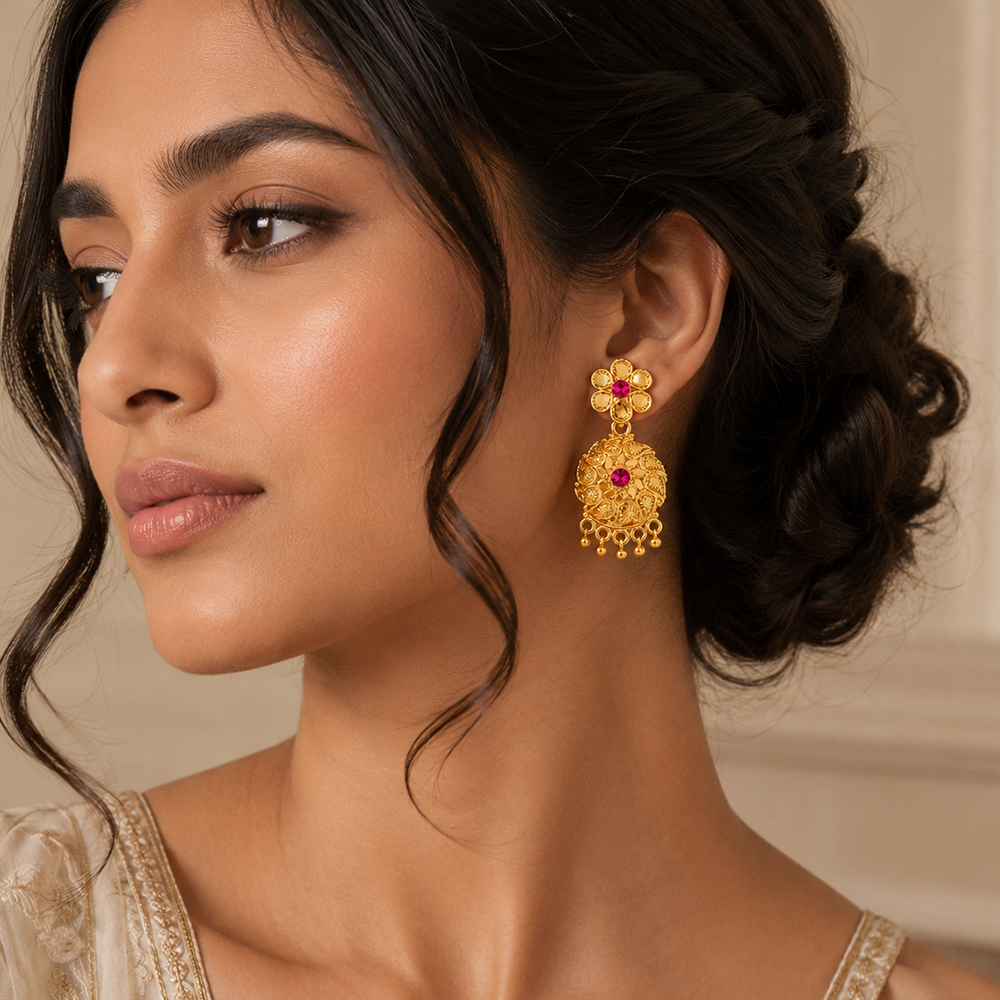 The99Jewel Gold Plated Traditional Small Dangler Earrings