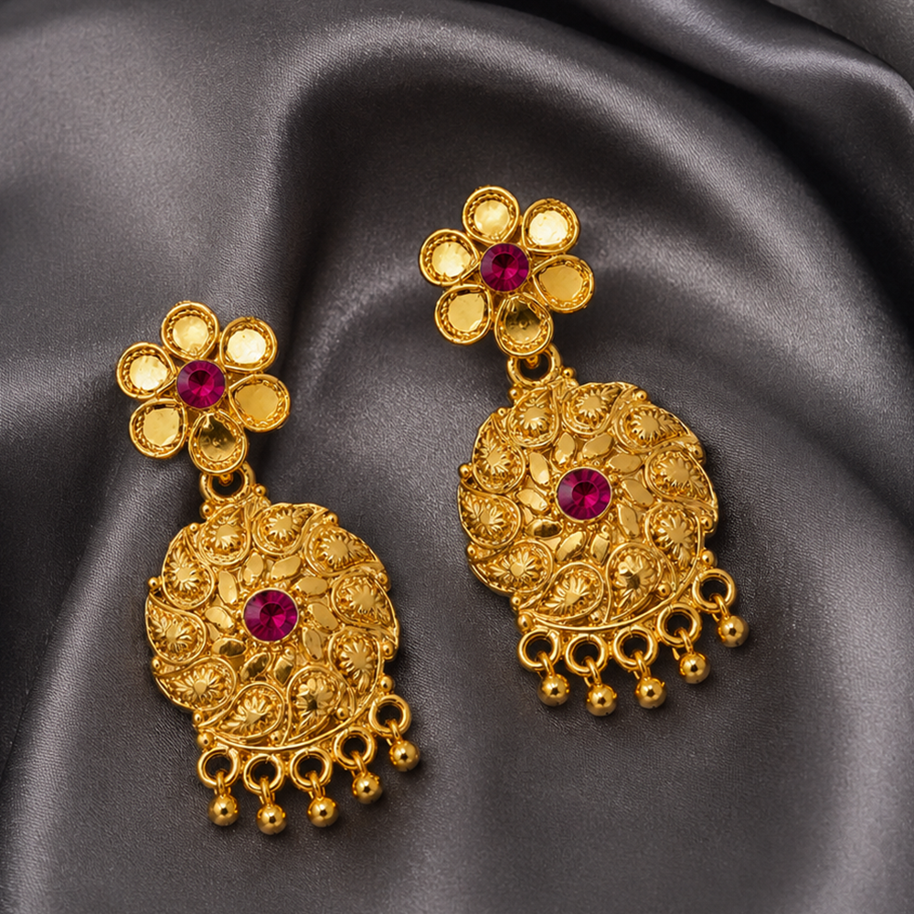 The99Jewel Gold Plated Traditional Small Dangler Earrings