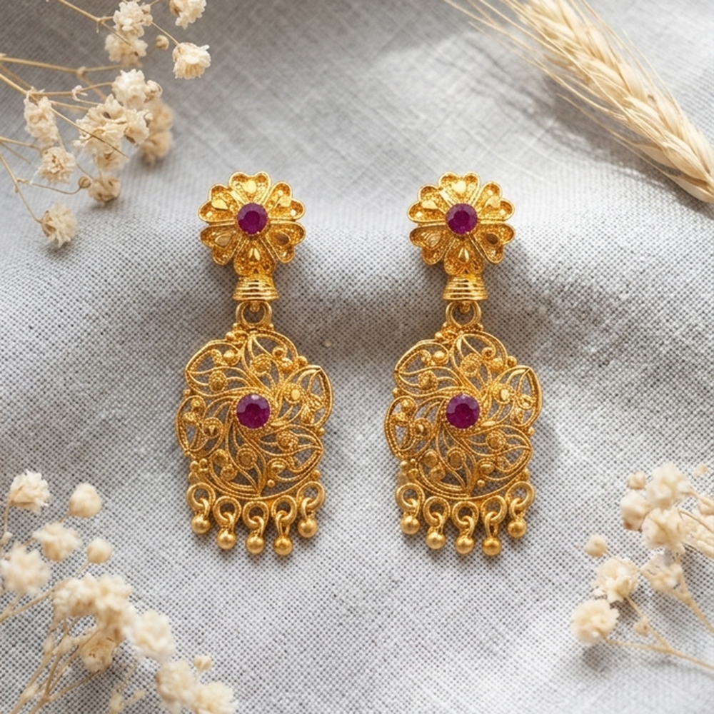 The99Jewel Gold Plated Traditional Small Dangler Earrings