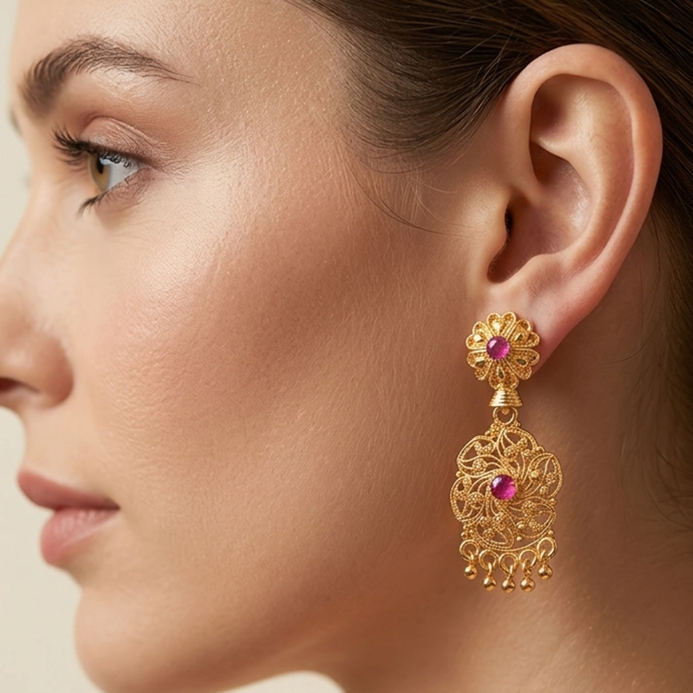 The99Jewel Gold Plated Traditional Small Dangler Earrings