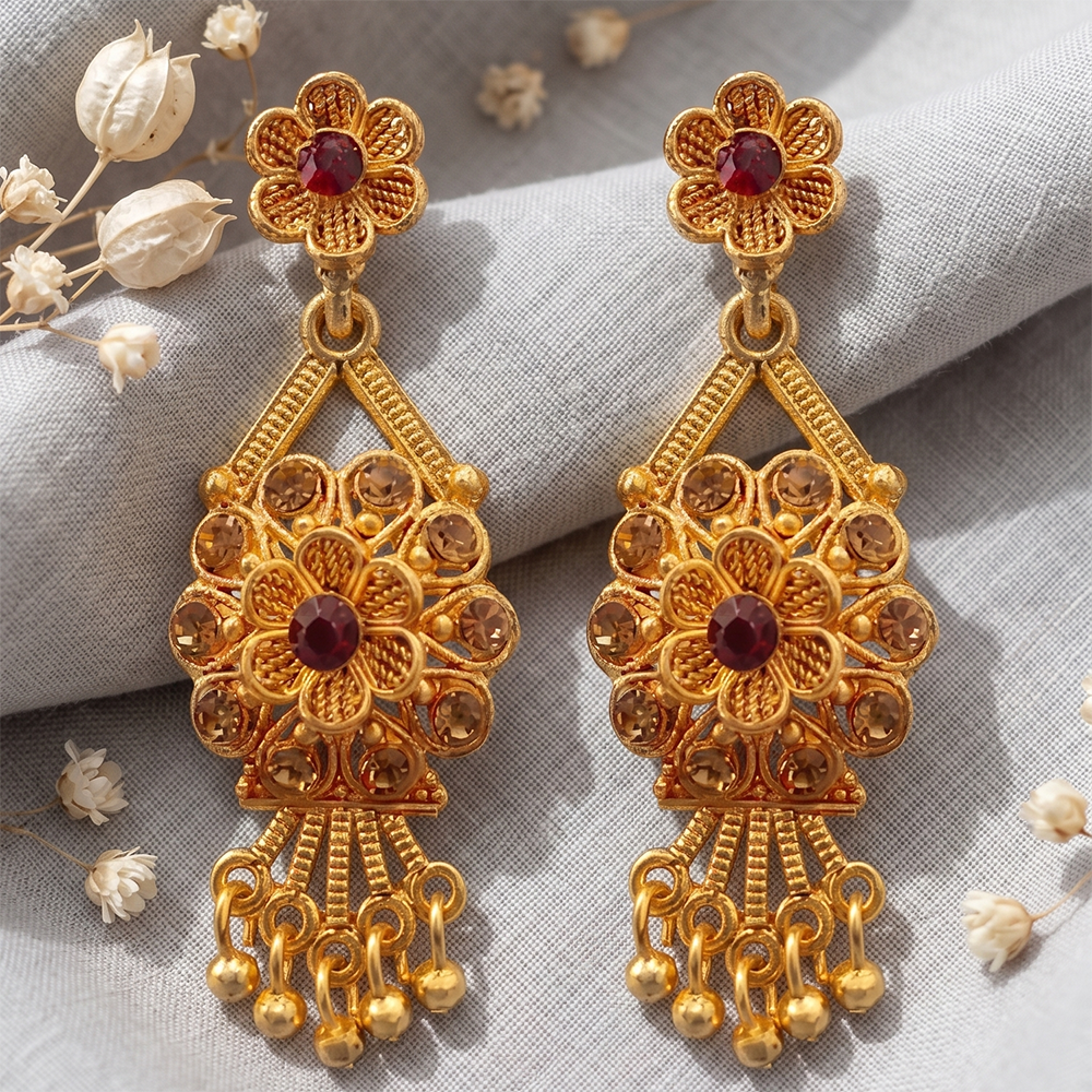 The99Jewel Gold Plated Traditional Small Dangler Earrings