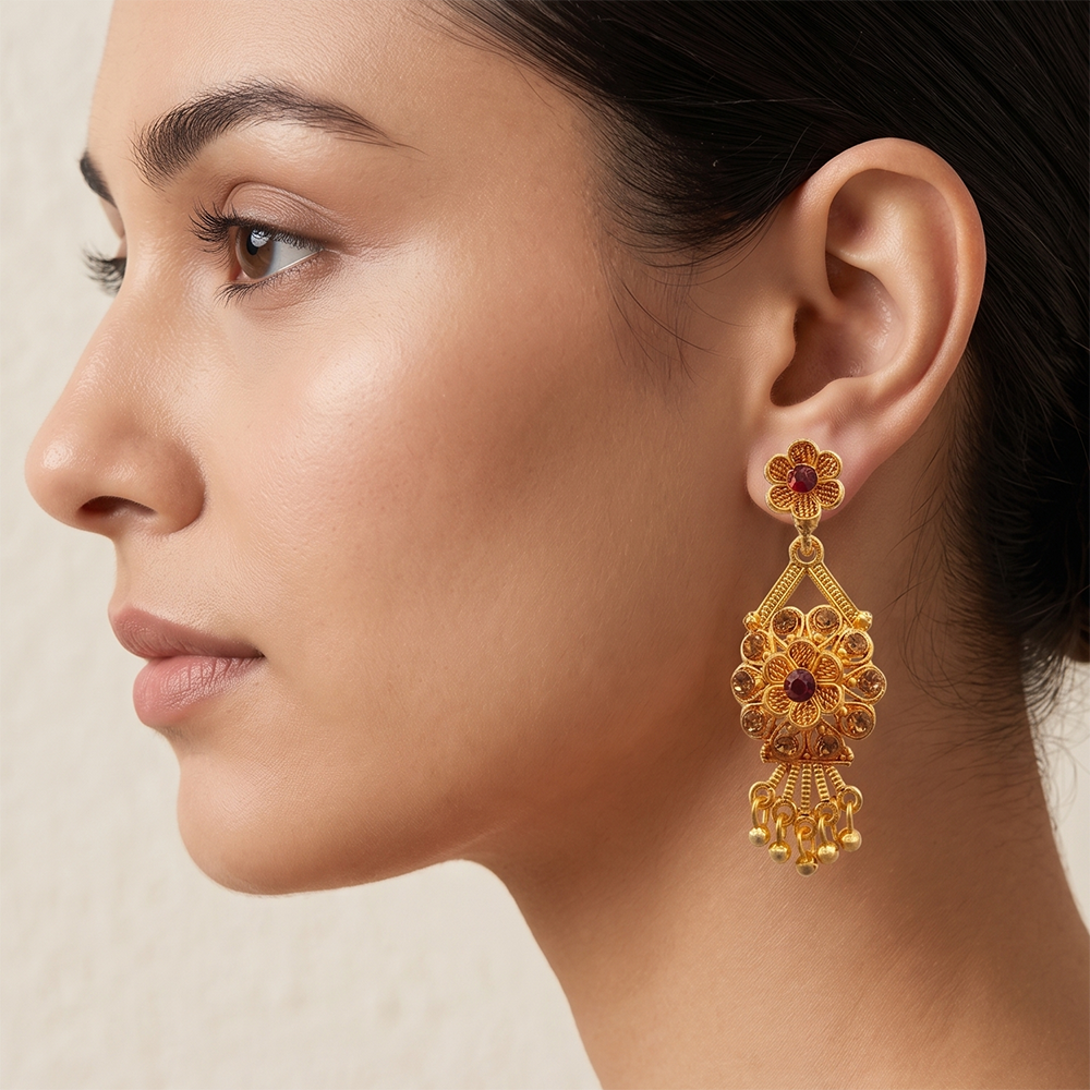 The99Jewel Gold Plated Traditional Small Dangler Earrings