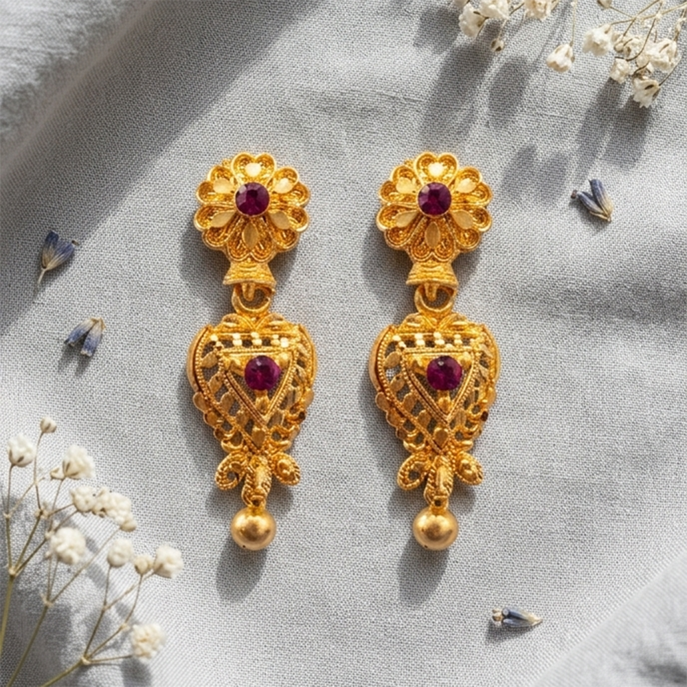 The99Jewel Gold Plated Traditional Small Dangler Earrings