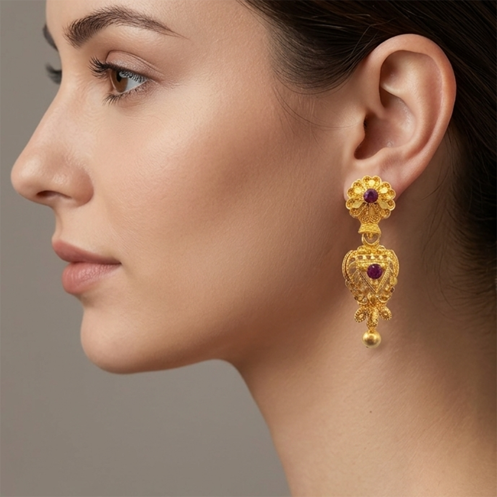 The99Jewel Gold Plated Traditional Small Dangler Earrings