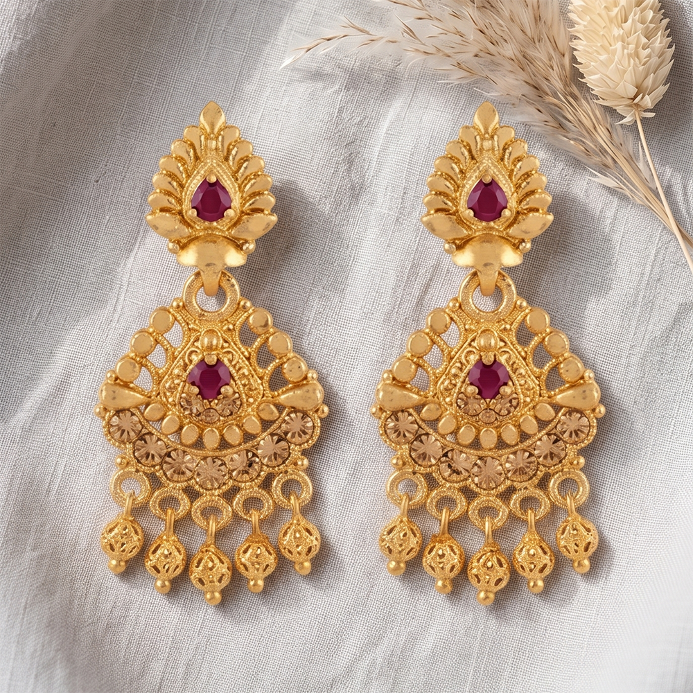 The99Jewel Gold Plated Traditional Small Dangler Earrings