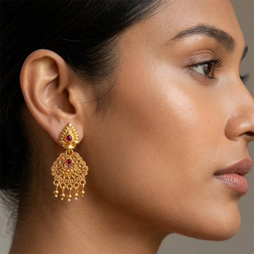 The99Jewel Gold Plated Traditional Small Dangler Earrings