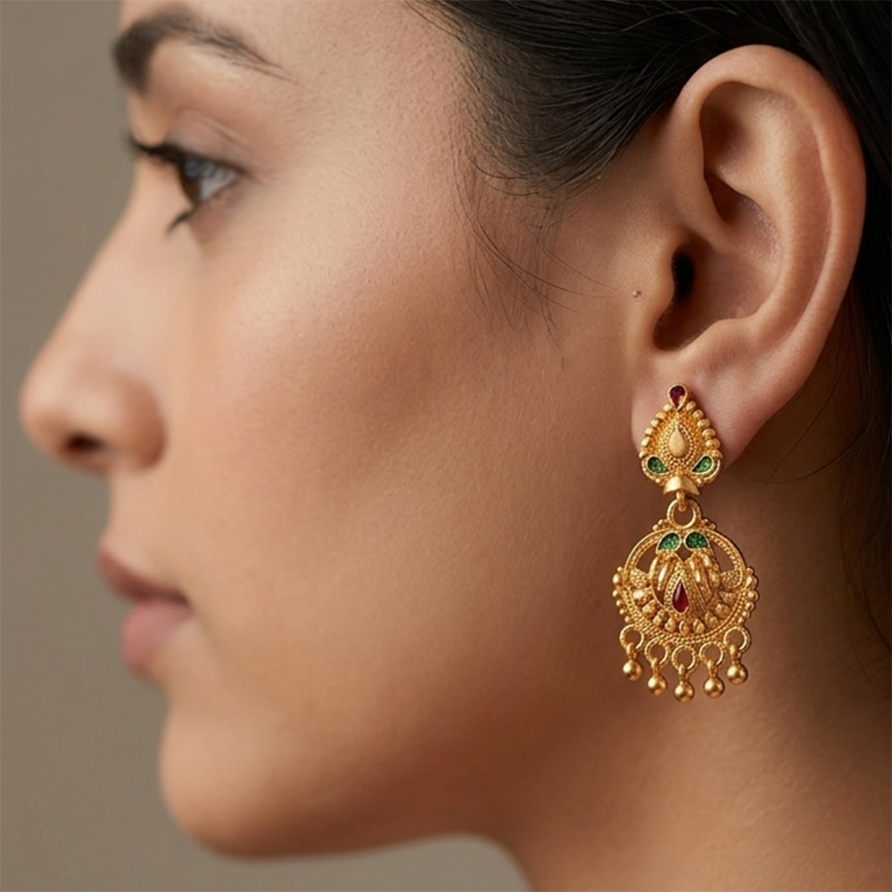 The99Jewel Gold Plated Traditional Small Dangler Earrings