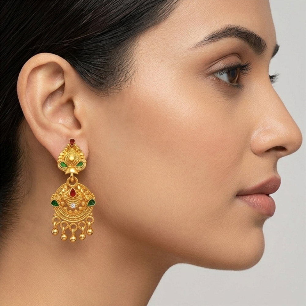 The99Jewel Gold Plated Traditional Small Dangler Earrings