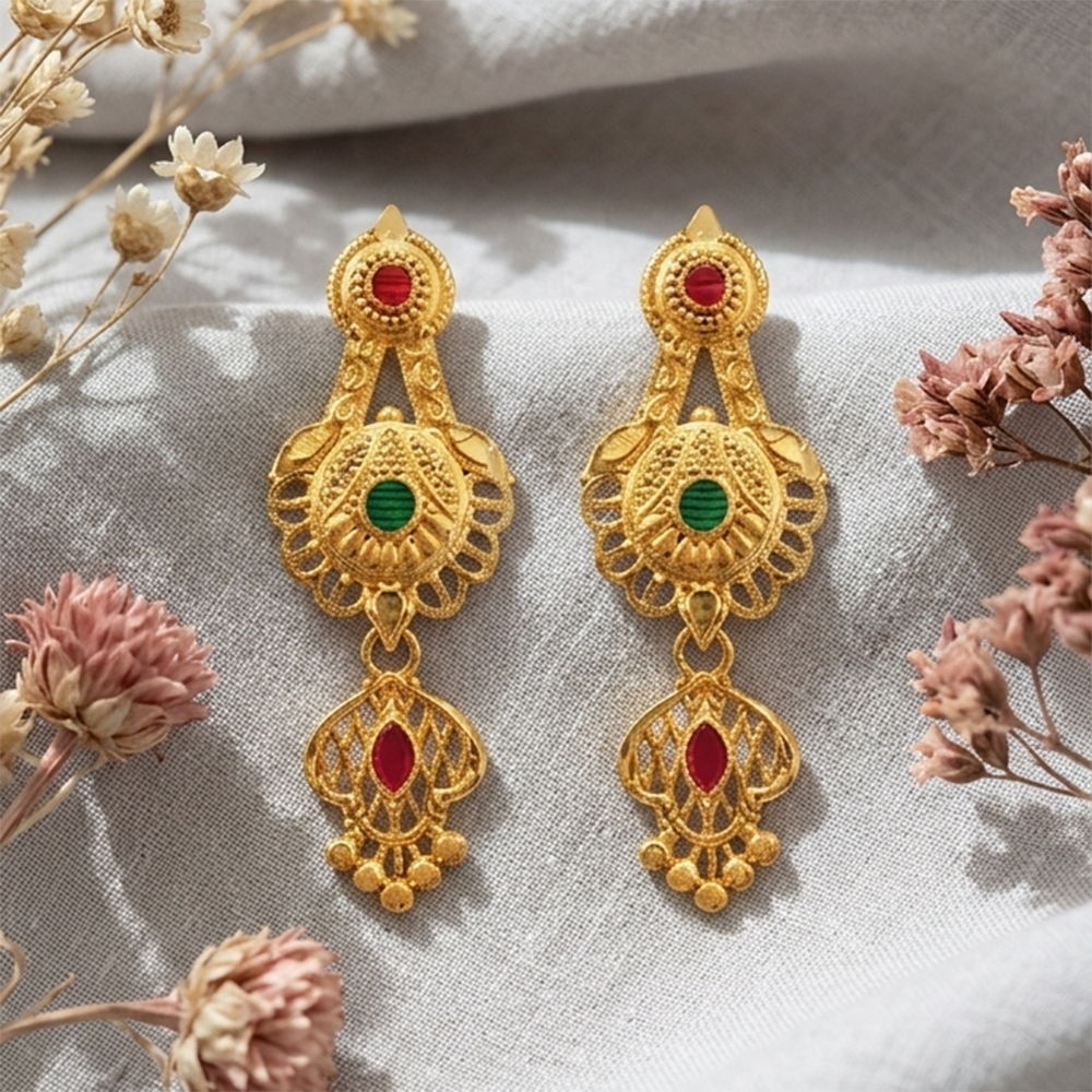 The99Jewel Gold Plated Traditional Small Dangler Earrings