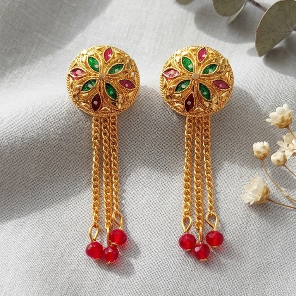 The99Jewel Gold Plated Traditional Dangler Tassel Earrings