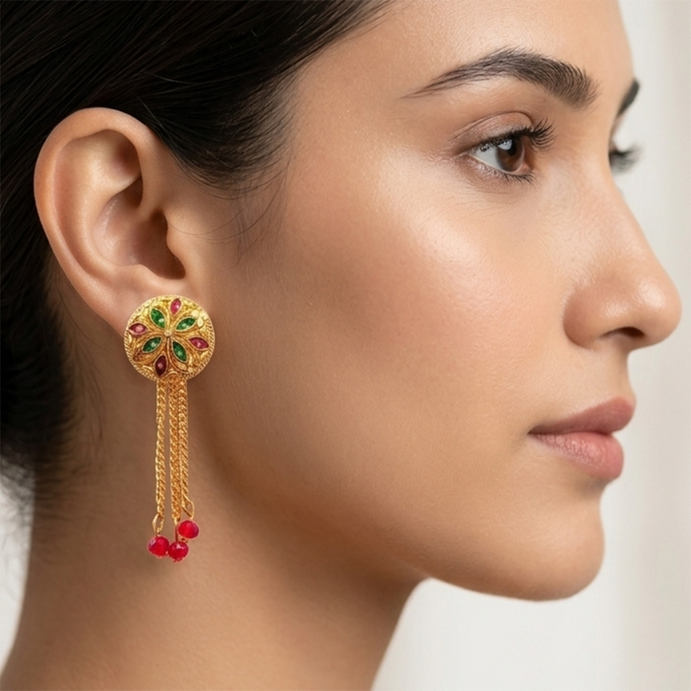 The99Jewel Gold Plated Traditional Dangler Tassel Earrings