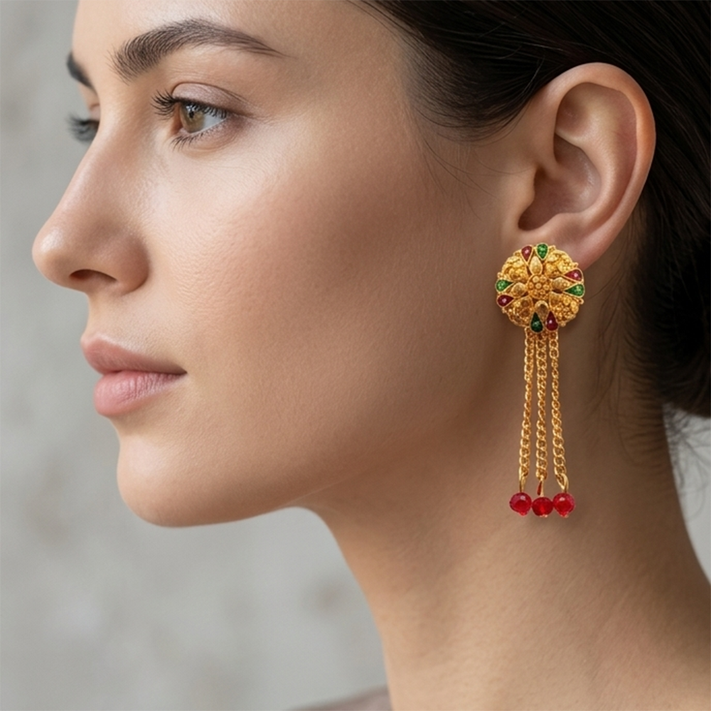 The99Jewel Gold Plated Traditional Dangler Tassel Earrings