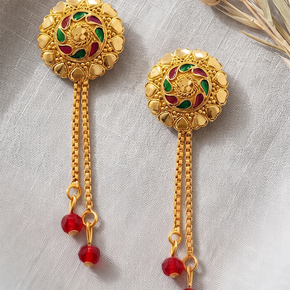 The99Jewel Gold Plated Traditional Dangler Tassel Earrings