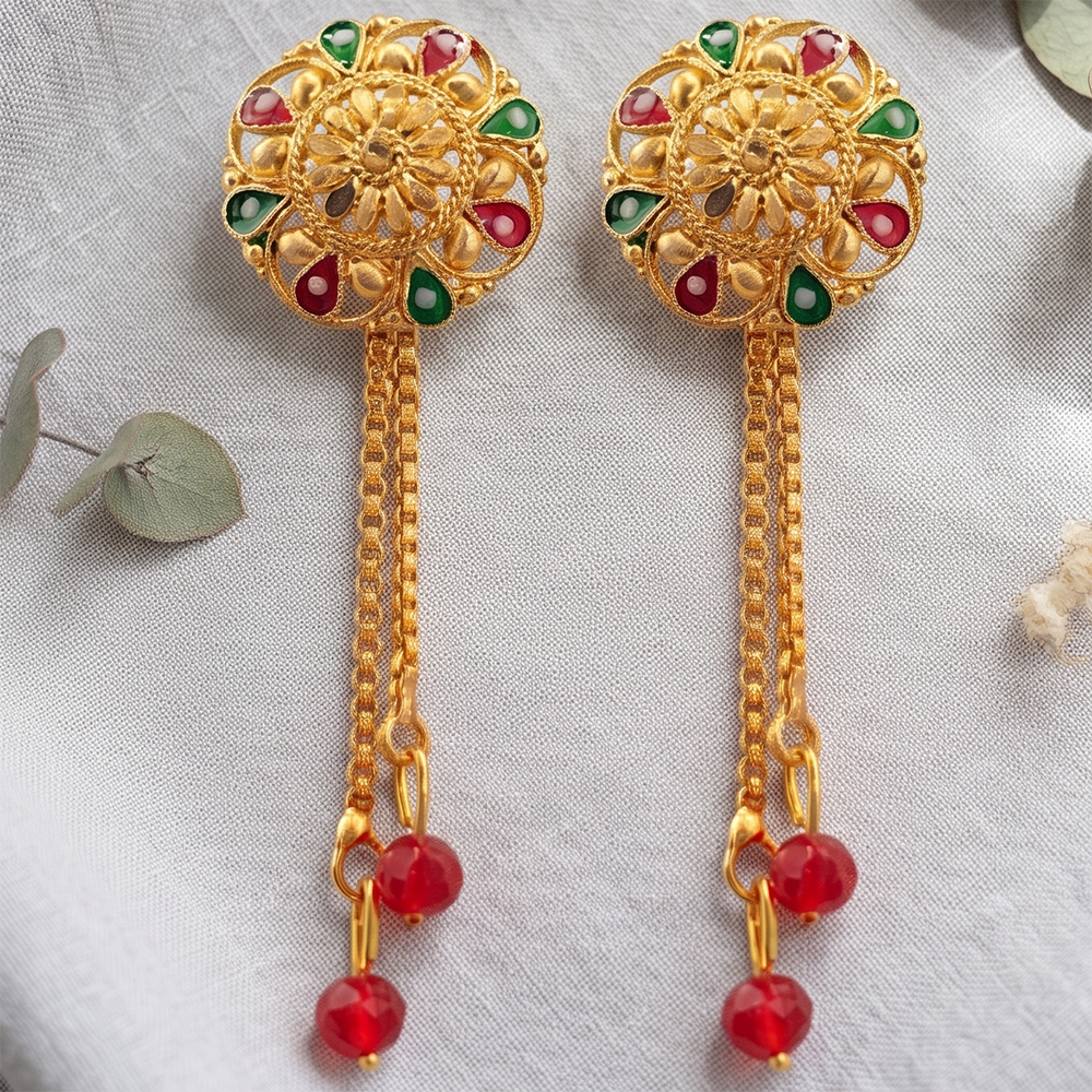 The99Jewel Gold Plated Traditional Dangler Tassel Earrings