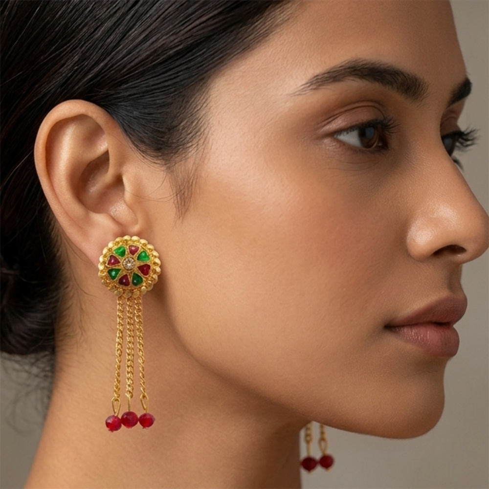 The99Jewel Gold Plated Traditional Dangler Tassel Earrings