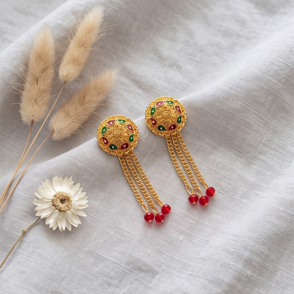 The99Jewel Gold Plated Traditional Dangler Tassel Earrings
