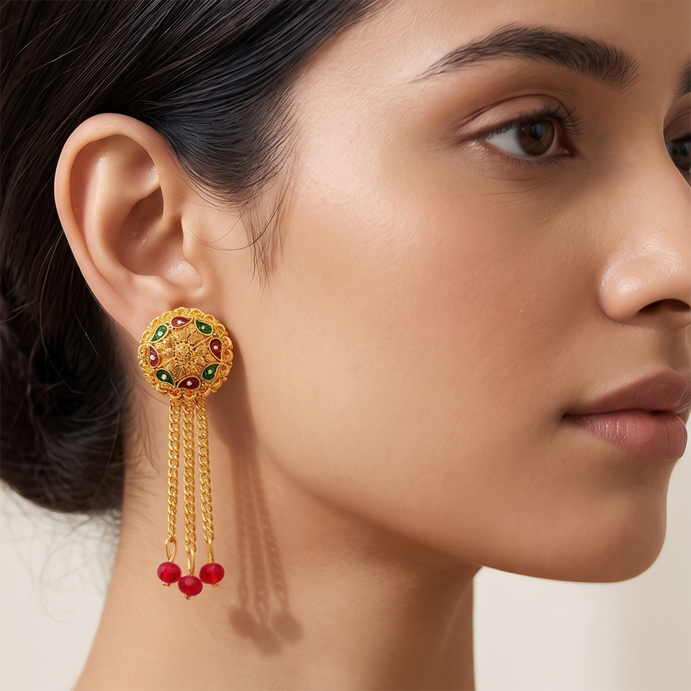 The99Jewel Gold Plated Traditional Dangler Tassel Earrings