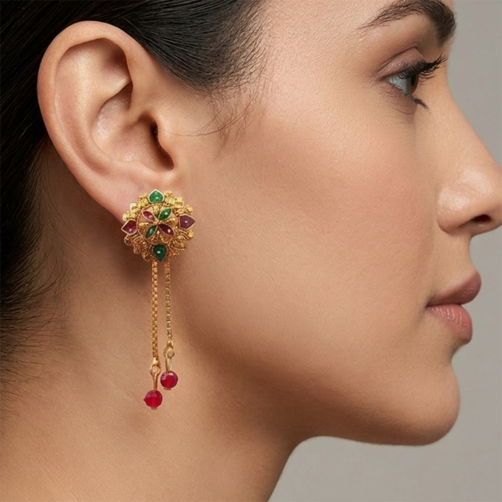 The99Jewel Gold Plated Traditional Dangler Tassel Earrings