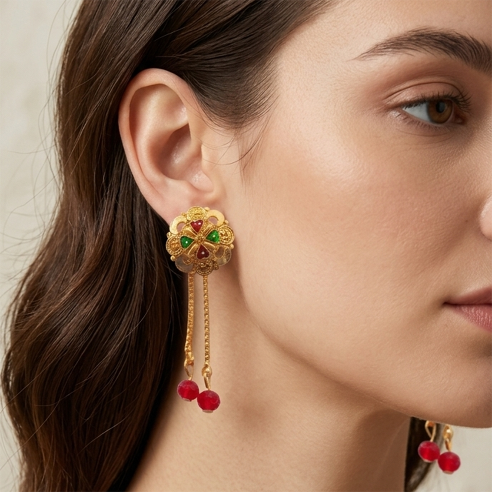 The99Jewel Gold Plated Traditional Dangler Tassel Earrings