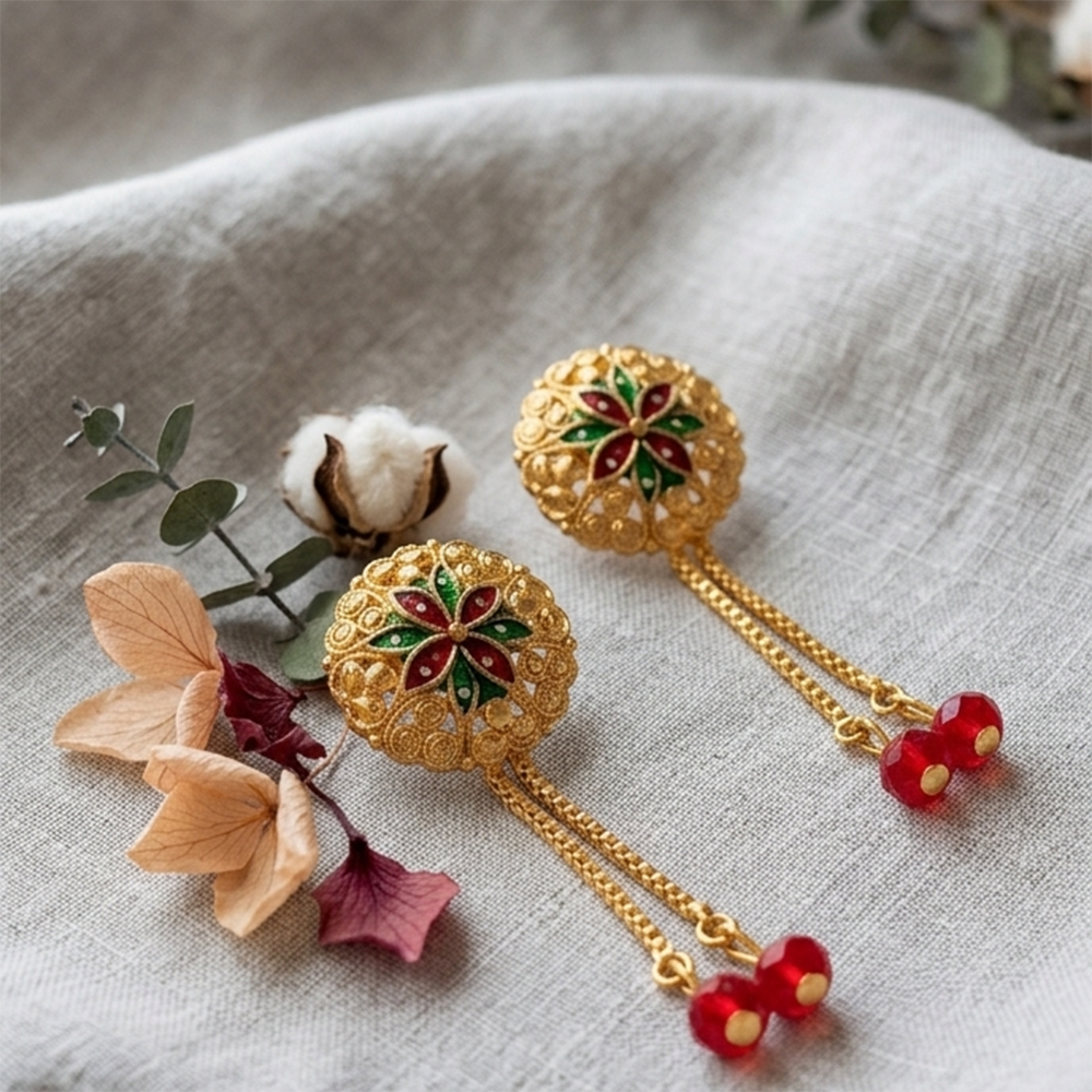 The99Jewel Gold Plated Traditional Dangler Tassel Earrings