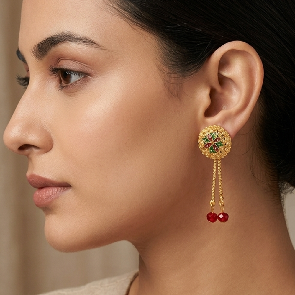 The99Jewel Gold Plated Traditional Dangler Tassel Earrings