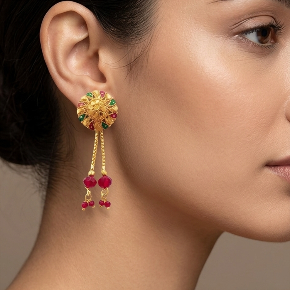 The99Jewel Gold Plated Traditional Dangler Tassel Earrings