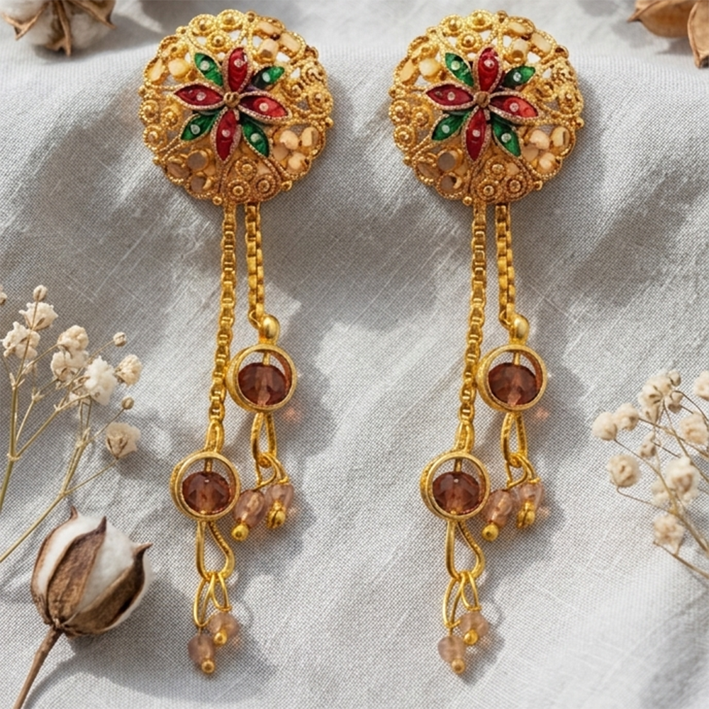 The99Jewel Gold Plated Traditional Dangler Tassel Earrings