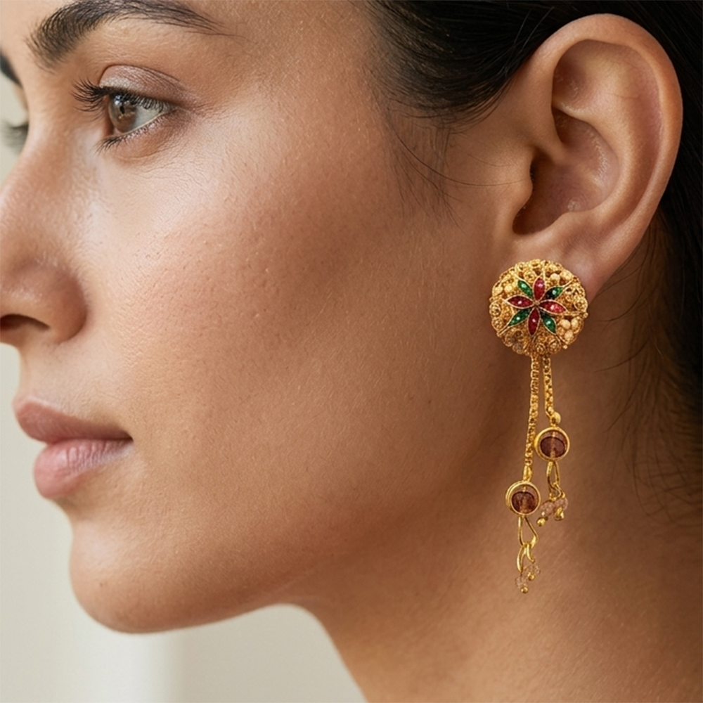 The99Jewel Gold Plated Traditional Dangler Tassel Earrings