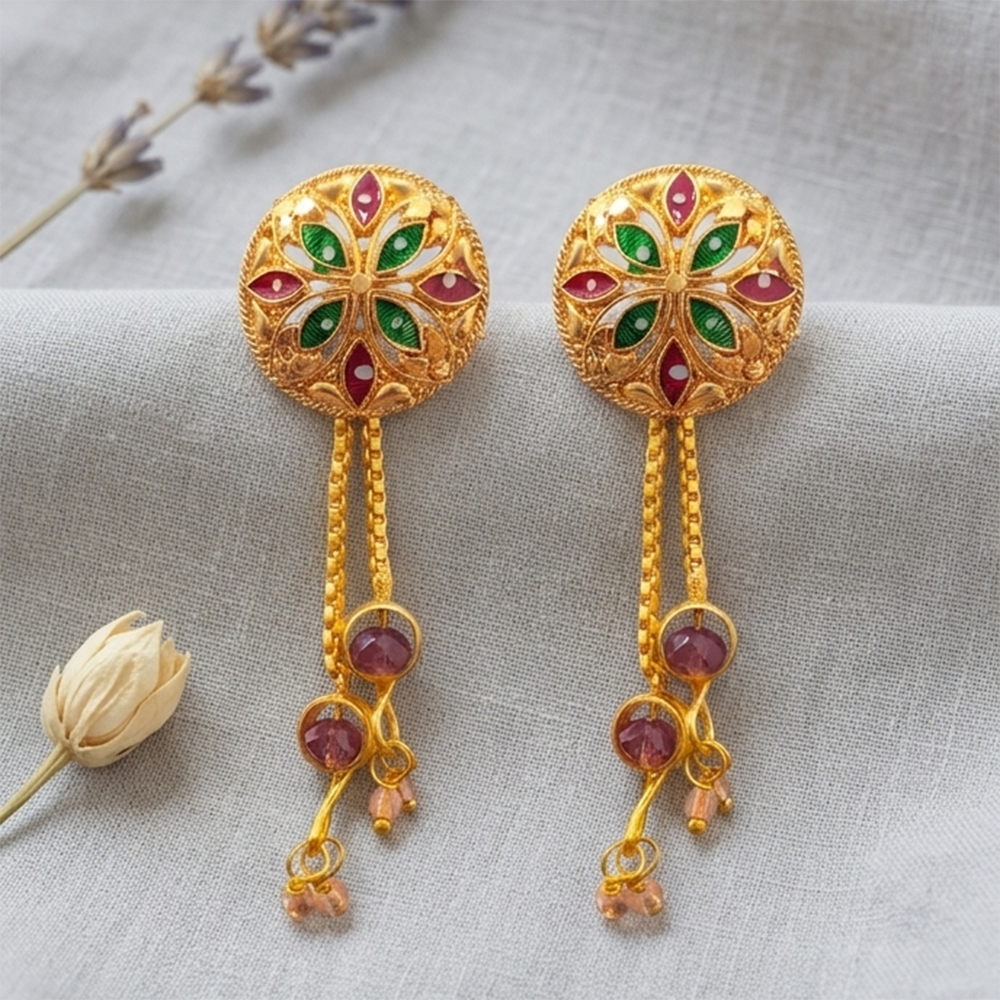 The99Jewel Gold Plated Traditional Dangler Tassel Earrings