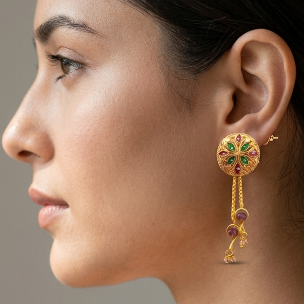 The99Jewel Gold Plated Traditional Dangler Tassel Earrings