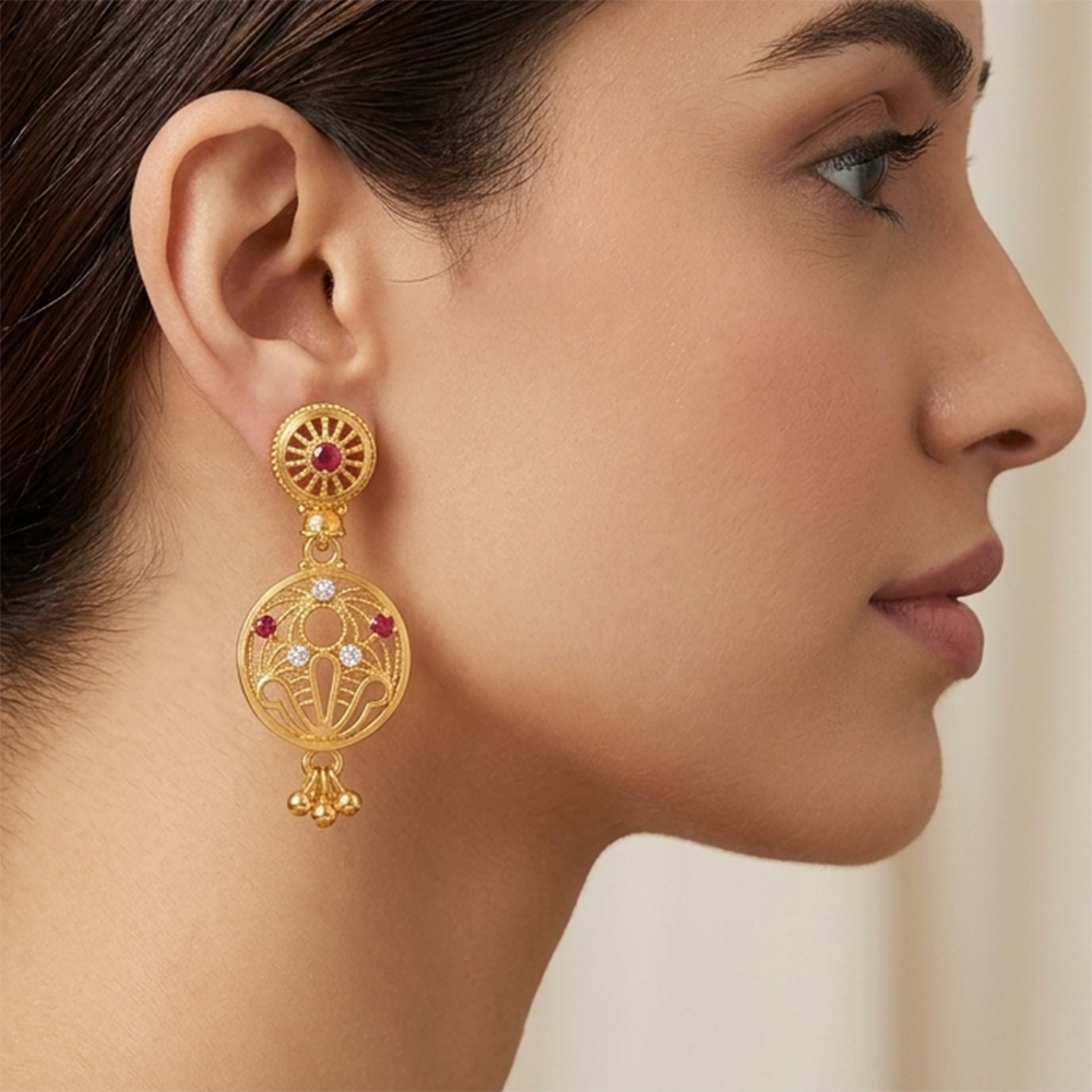 The99Jewel Gold Plated Traditional Small Dangler Earrings