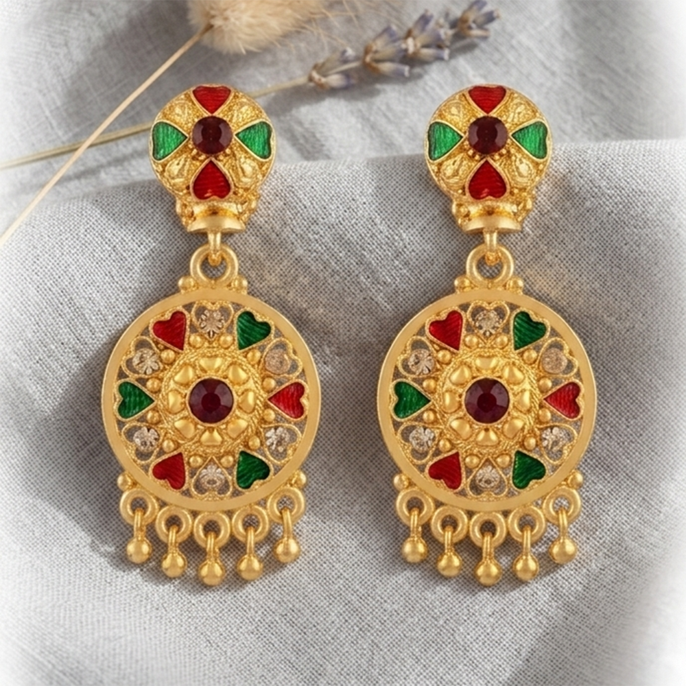 The99Jewel Gold Plated Traditional Small Dangler Earrings
