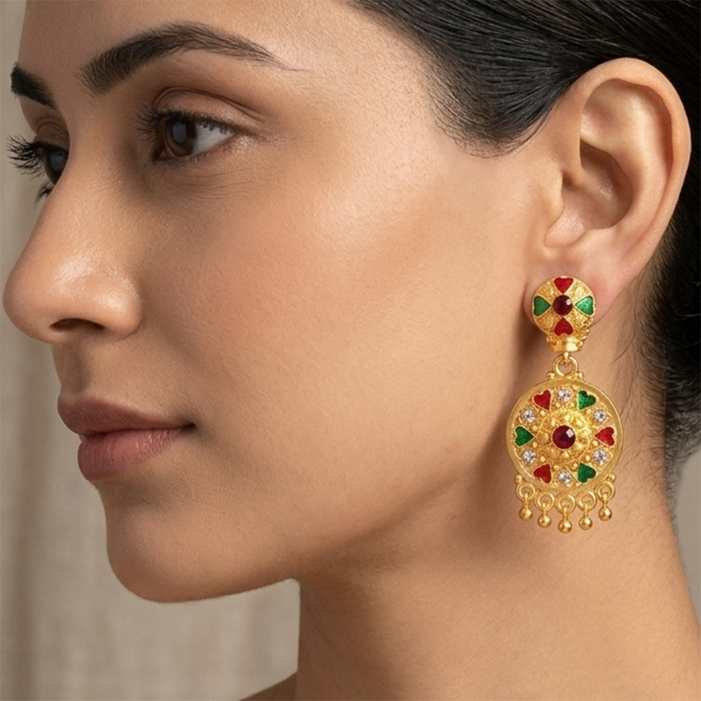 The99Jewel Gold Plated Traditional Small Dangler Earrings