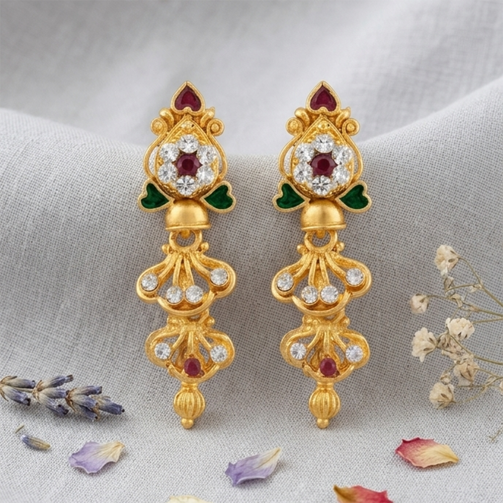 The99Jewel Gold Plated Traditional Small Dangler Earrings