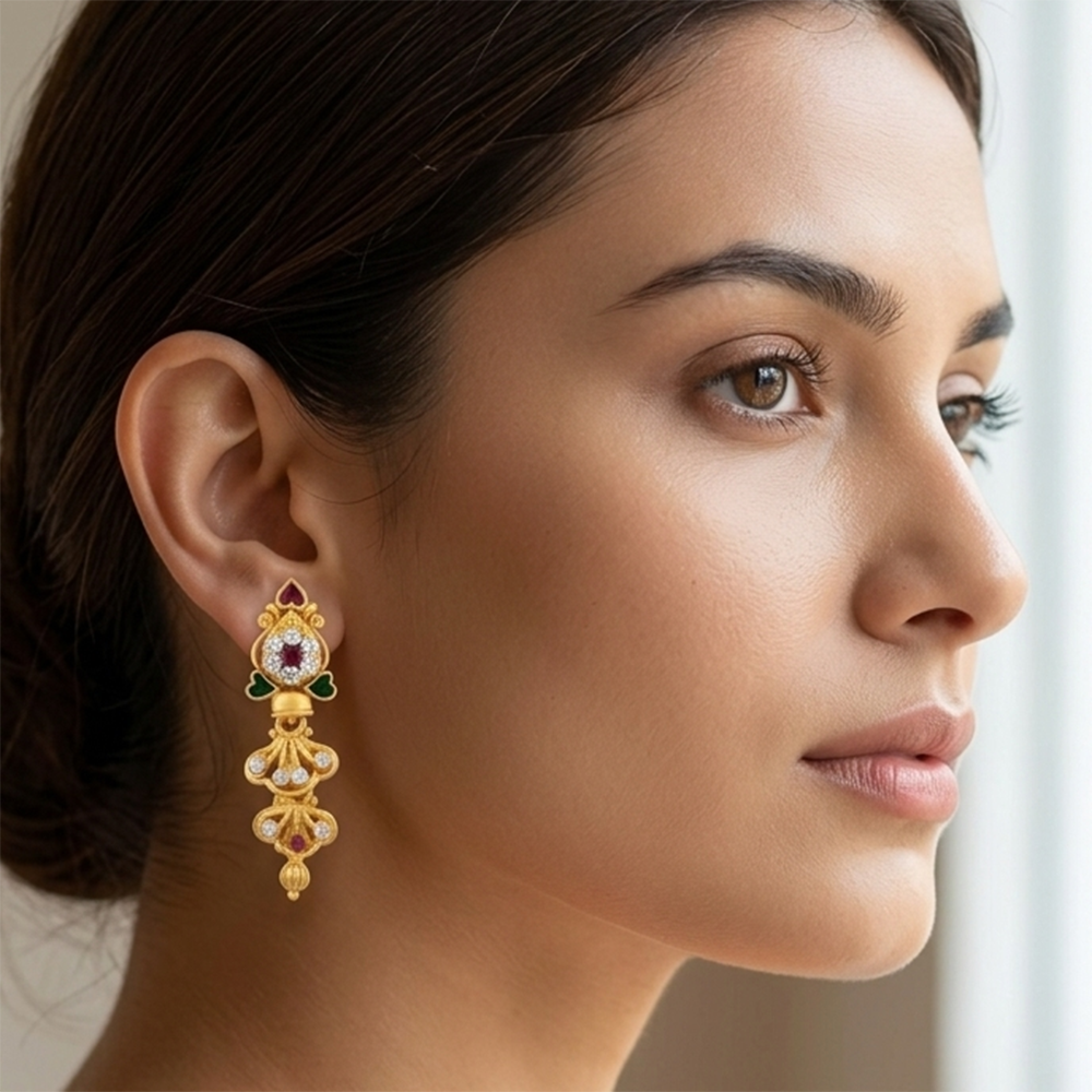 The99Jewel Gold Plated Traditional Small Dangler Earrings