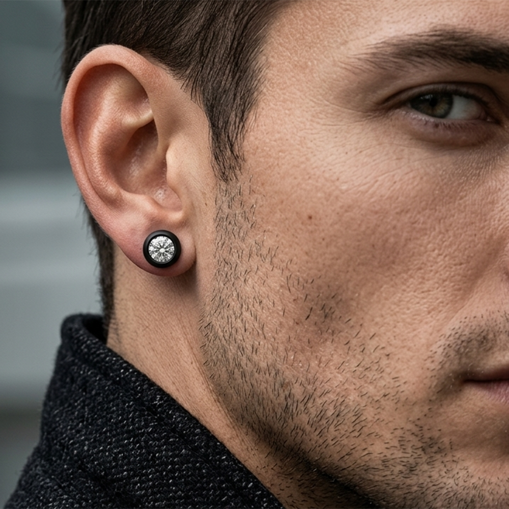 The99Jewel Silver Plated Stud Mens Earrings (1 PC)