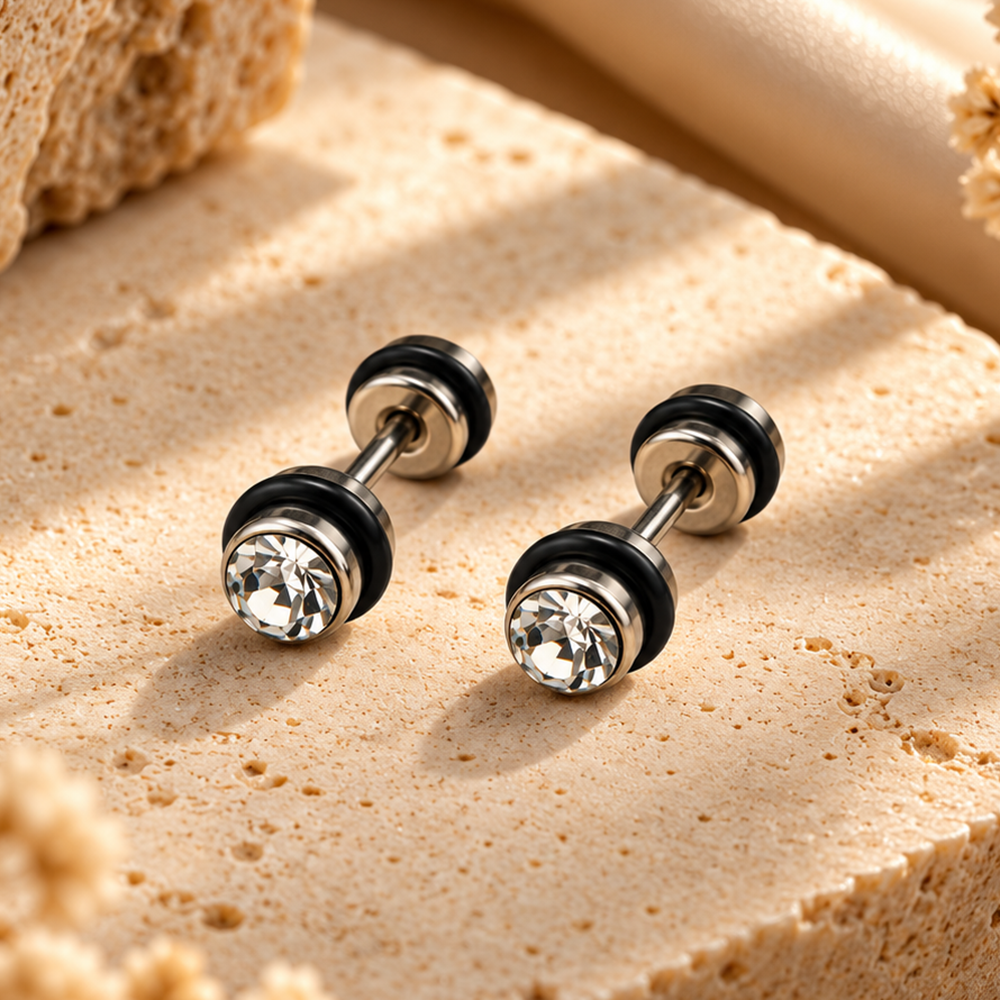 The99Jewel Men's Stylish Crystal Stone Stud Piercing Earrings | Trendy Fashion Jewellery for Modern Men