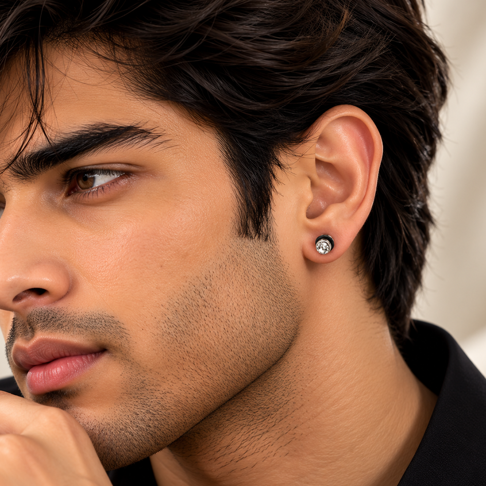 The99Jewel Men's Stylish Crystal Stone Stud Piercing Earrings | Trendy Fashion Jewellery for Modern Men 