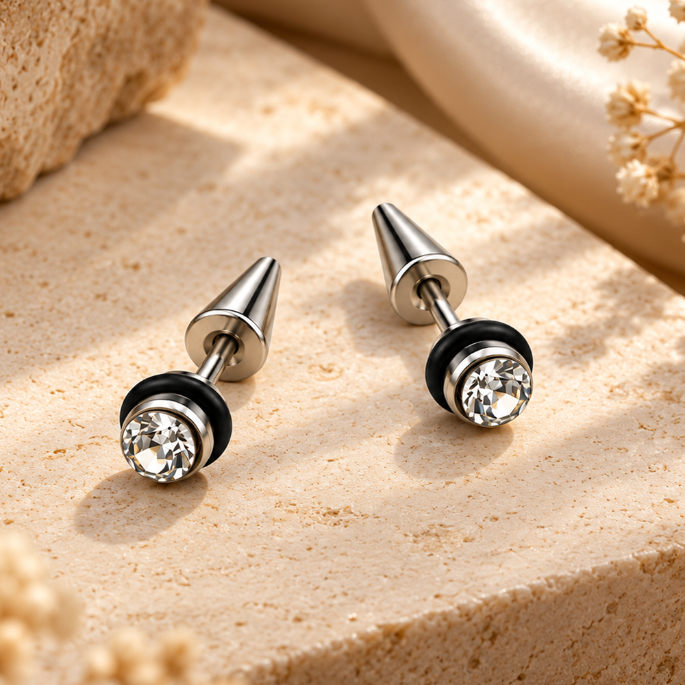 The99Jewel Men's Stylish Crystal Stone Stud Piercing Earrings | Trendy Fashion Jewellery for Modern Men 