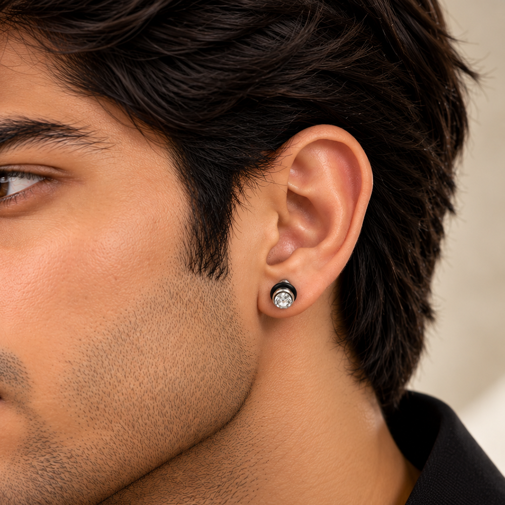 The99Jewel Men's Stylish Crystal Stone Stud Piercing Earrings | Trendy Fashion Jewellery for Modern Men