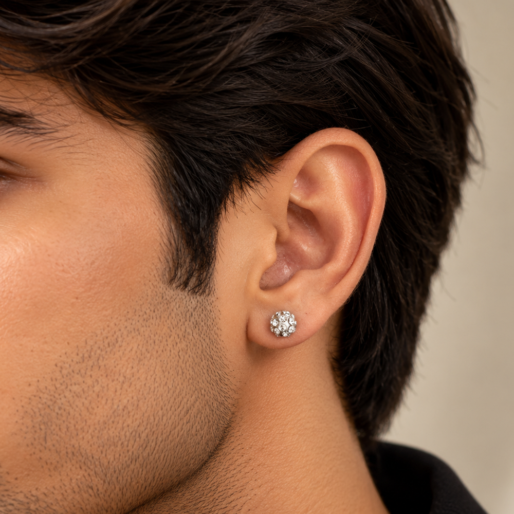 The99Jewel Men's Stylish Crystal Stone Stud Piercing Earrings | Trendy Fashion Jewellery for Modern Men 